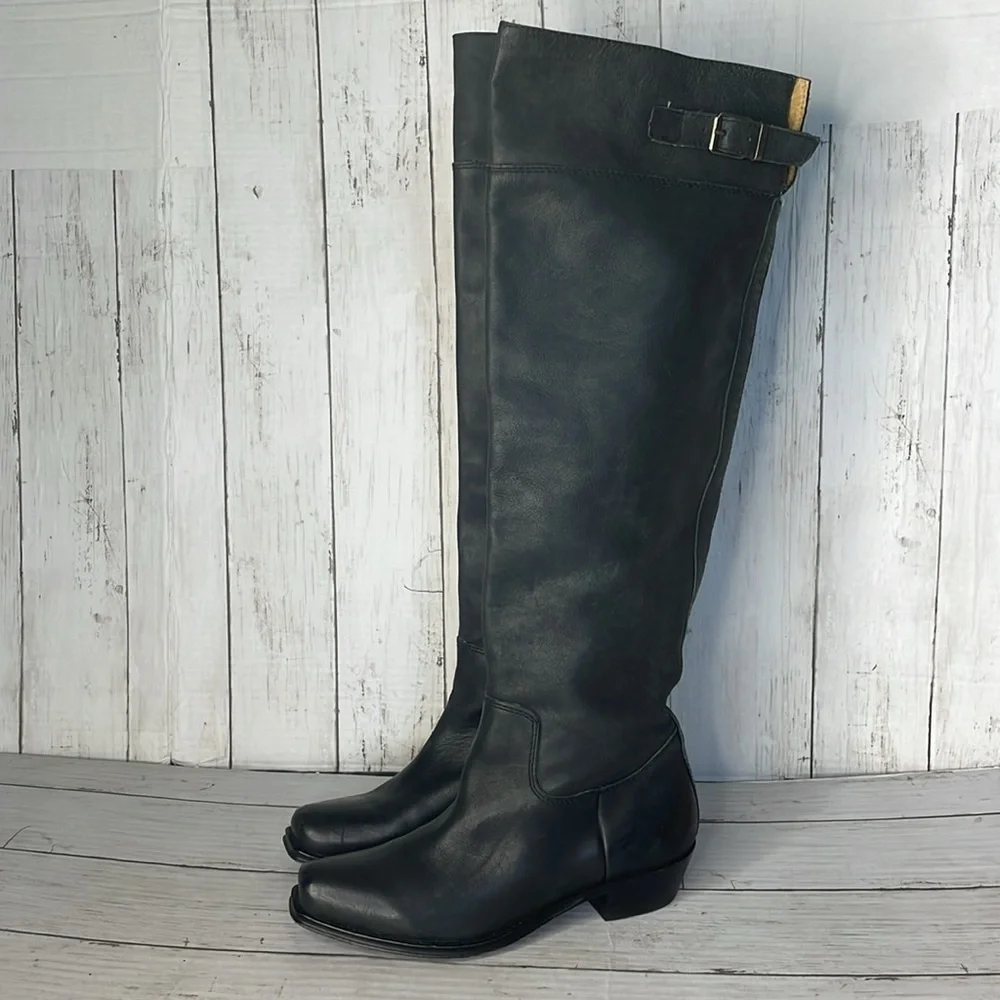 Juicy Couture Black Leather Square Toe Over The Knee Boots